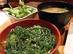 wakame salad, edamame and miso soup